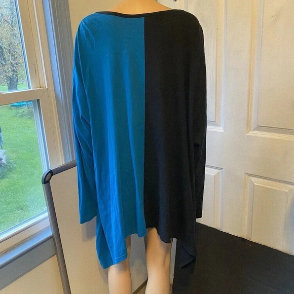 Z Studio Color Block Black Teal Cotton Swing Tunic Top Blouse Women Plus 4X - Picture 6 of 6